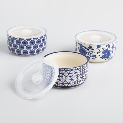 Large Indigo Blue Ceramic Storage Bowls Set of 3 | World Market