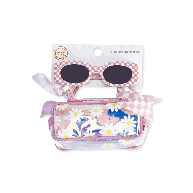 Wonder Nation Kids Printed Gingham Sunglasses with Daisy Printed Scarf Handle Zip Around Carrying... | Walmart (US)