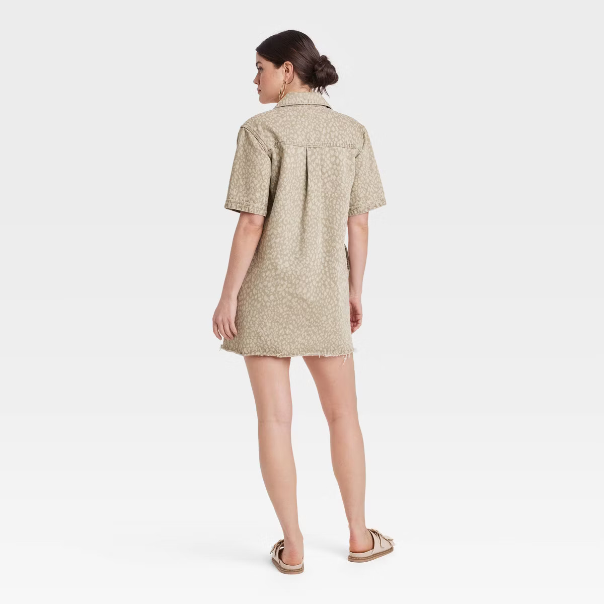 Women's Leopard Denim Mini Shirtdress - Universal Thread™ Tan | Target