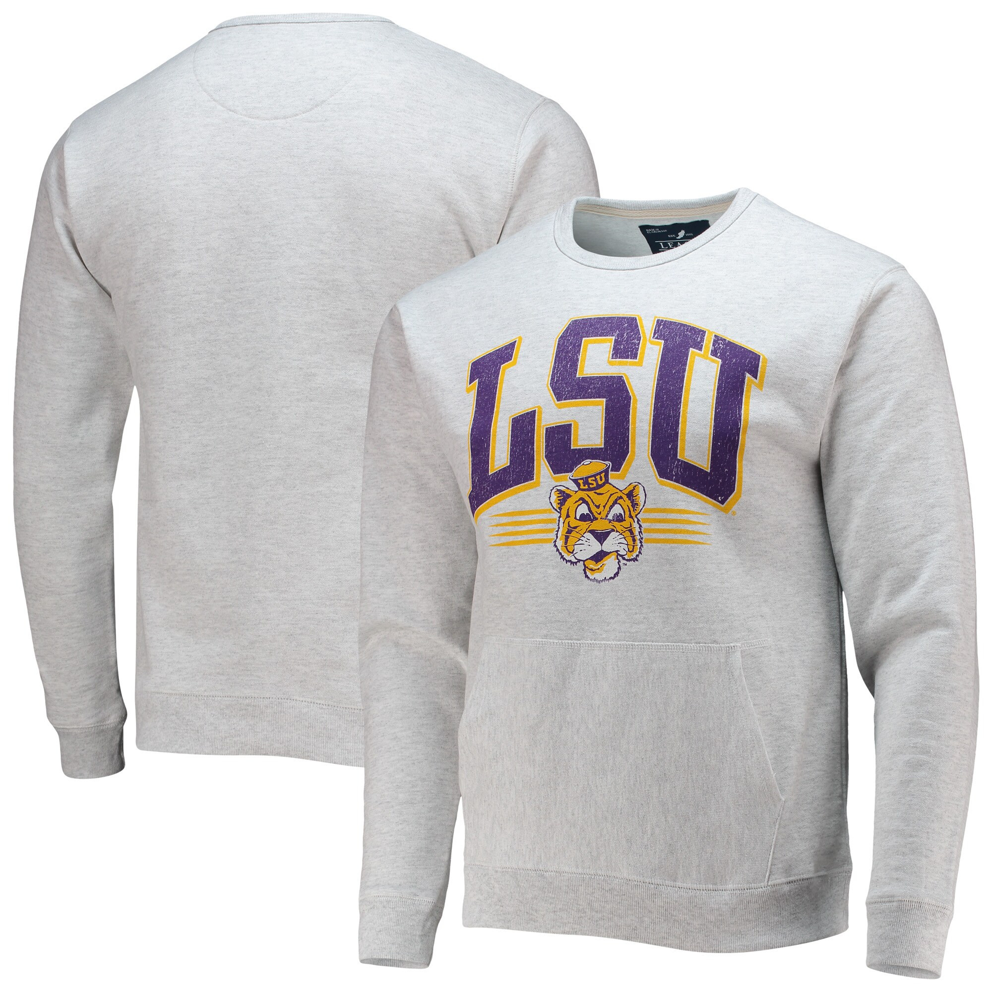 LSU Tigers League Collegiate Wear Upperclassman Pocket Pullover Sweatshirt - Heathered Gray | Fanatics