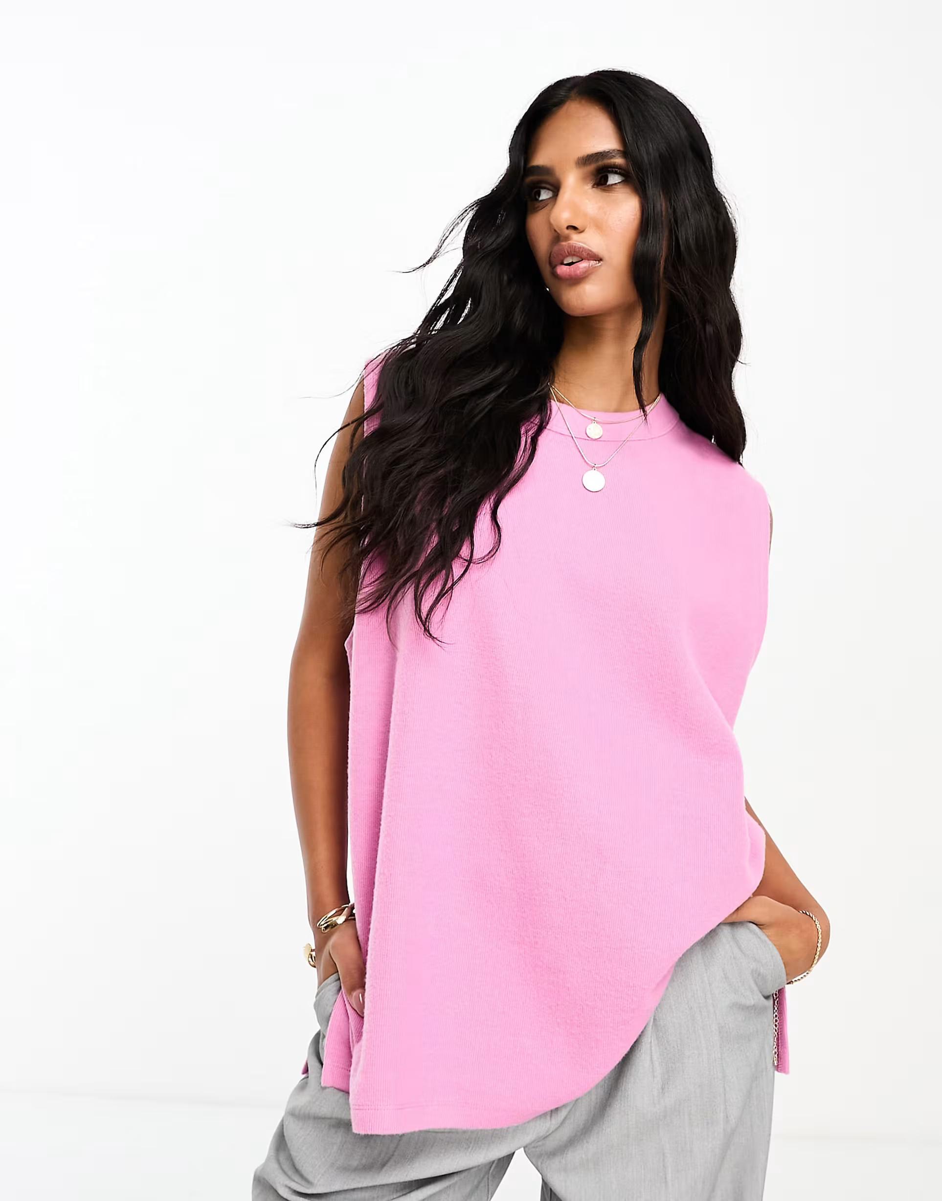 ASOS DESIGN super soft oversized split side tank in bright pink - part of a set | ASOS (Global)