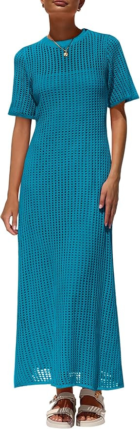 PRETTYGARDEN Womens Eyelet Cover Up Dress 2025 Summer Vacation Resort Maxi Dresses Beach Short Sl... | Amazon (US)