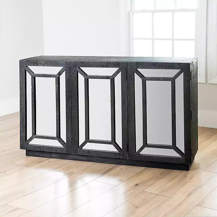 Black Mirrored 3-Door Sideboard | Kirkland's Home