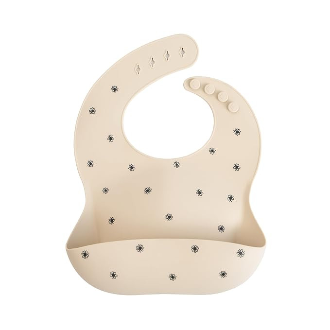 mushie Silicone Baby Bib | Adjustable Fit Waterproof Bibs (Black Daisy) | Amazon (US)