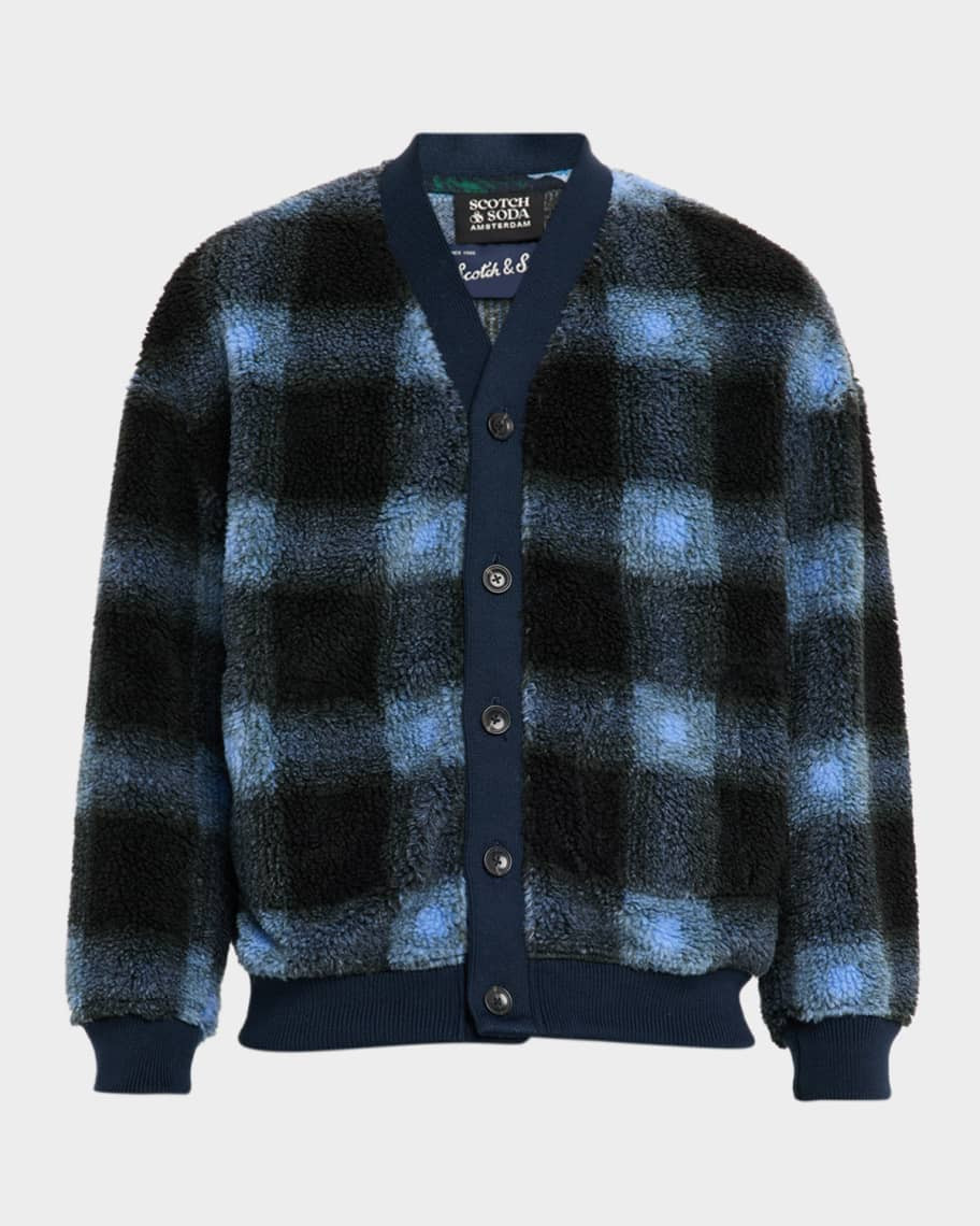 Scotch & Soda Men's Plaid Polar Fleece Cardigan | Neiman Marcus