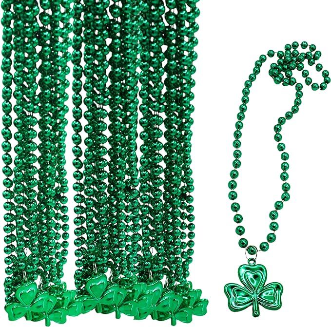 4E's Novelty 24 Pcs St Patricks Day Beads Necklace Bulk Green Shamrock Beads for Irish Party Favo... | Amazon (US)