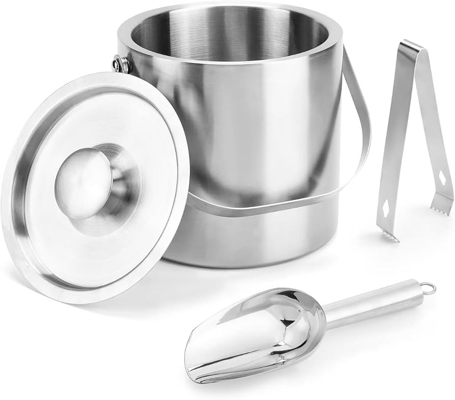 Portable Ice Buckets for Parties 3 Liter Double-Wall Ice Buckets with Lid,Scoop,Tongs,Handle -Sta... | Amazon (US)