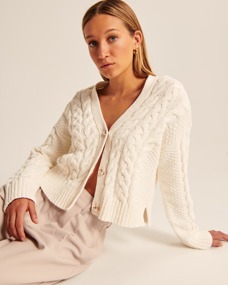 Women's Chenille Cable Short Cardigan | Women's Tops | Abercrombie.com | Abercrombie & Fitch (US)