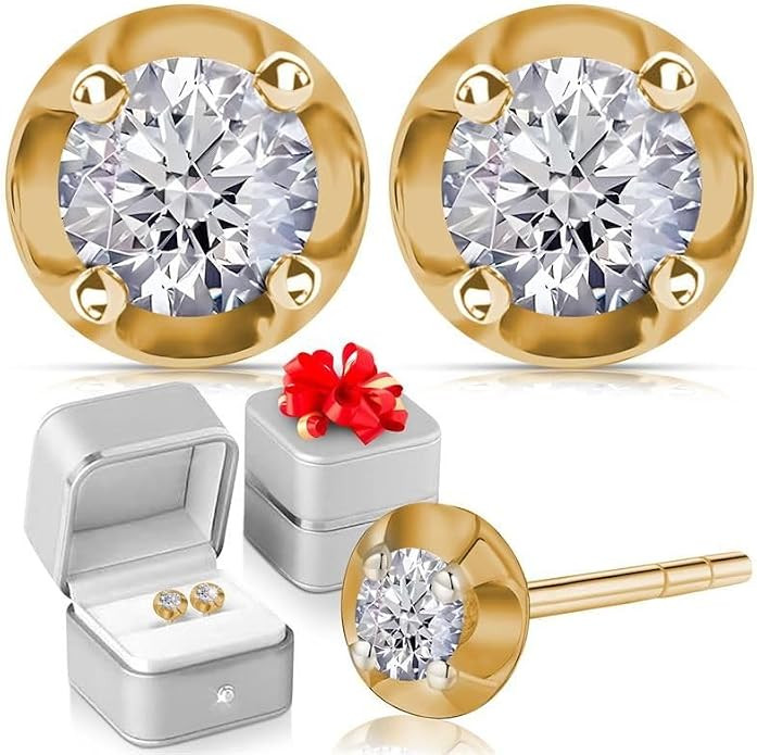 Lab Grown Diamond Earrings for Women in 925 Sterling Silver with Gold/Platinum Plated - Diamond S... | Amazon (US)