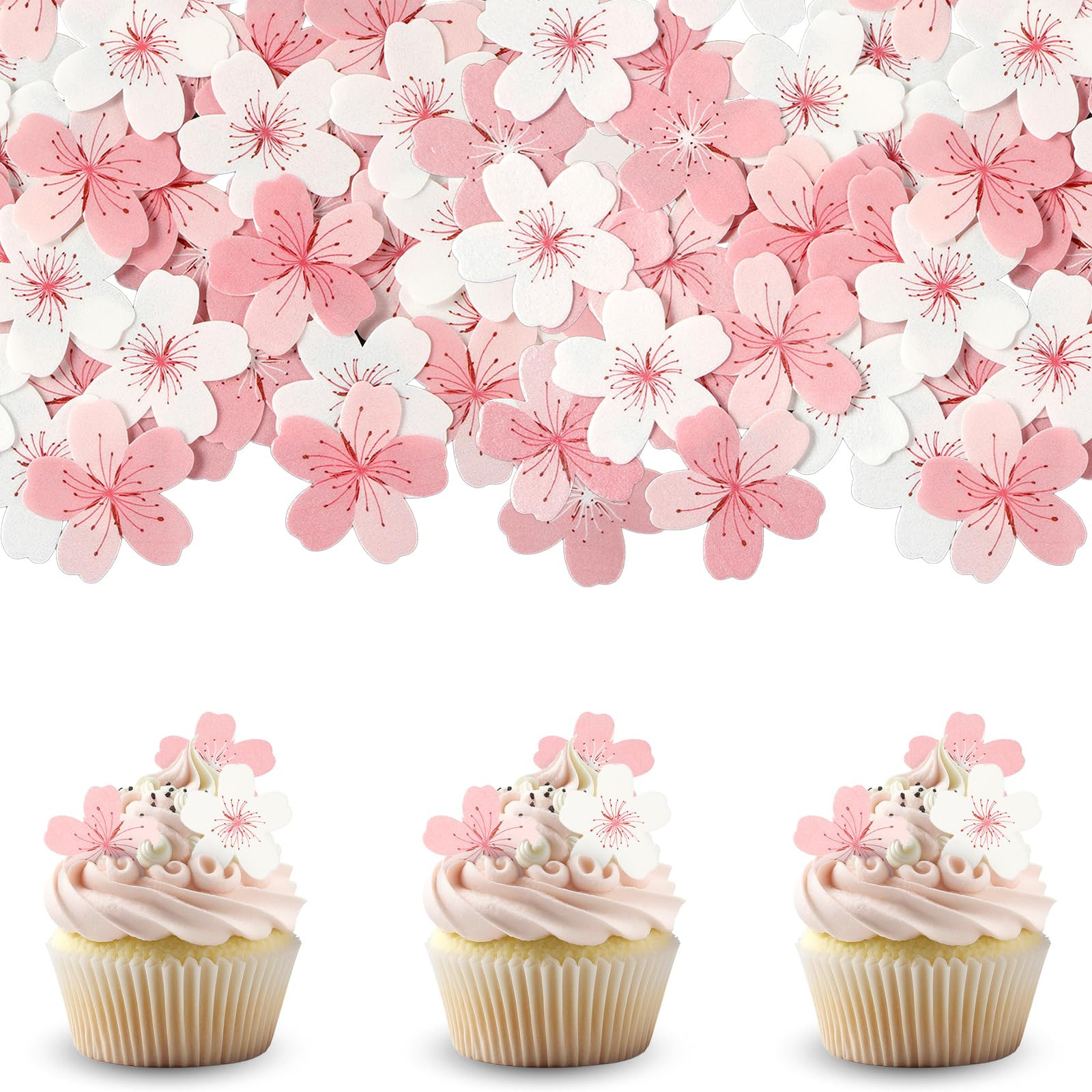 60 Pcs Edible Flower Cupcake Toppers Cake Topper Pink Cherry Blossom Cake Decorations Wafer Paper... | Amazon (US)