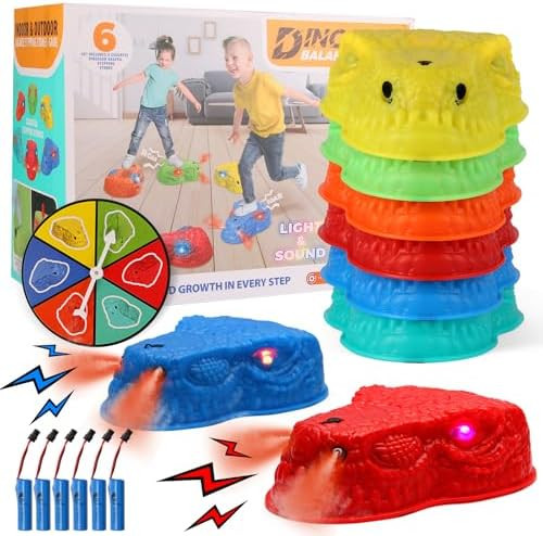 FIIOEOY 6 Pcs Dinosaur Stepping Stones for Kids, Light up Mist Spray & Roaring Non-Slip Balance S... | Amazon (US)