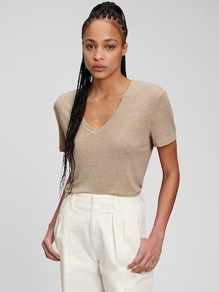 Linen Blend V-Neck T-Shirt | Gap (US)