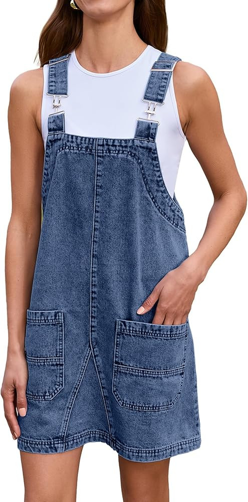 BerryGo Women's Denim Overall Dress Jean Sleeveless Romper 2024 Mini Pinafore Dress Shorts Jumper... | Amazon (US)