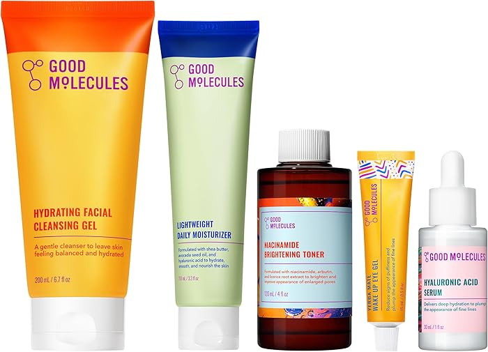 Daily Skincare Routine Set with Hydrating Cleanser, Niacinamide Toner, Hyaluronic Acid Serum, Moi... | Amazon (US)