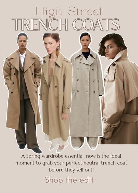 High street trench coat edit - A Spring wardrobe essential, now is the ideal moment to grab your perfect neutral trench coat before they sell out! #trenchcoat #spring #capsulewardrobe 

#LTKSeasonal #LTKfindsunder50 #LTKfindsunder100