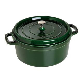 Cast Iron 7 qt. Round Enameled Cast Iron Dutch Oven - Basil | The Home Depot