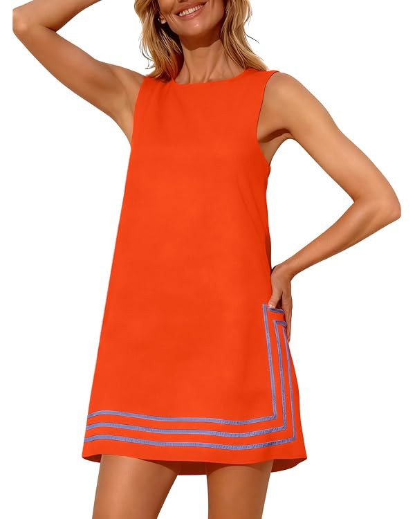 Womens Summer Boho A-Line Mini Dress Sleeveless Sundress Color Block Beach Coverups | Amazon (US)