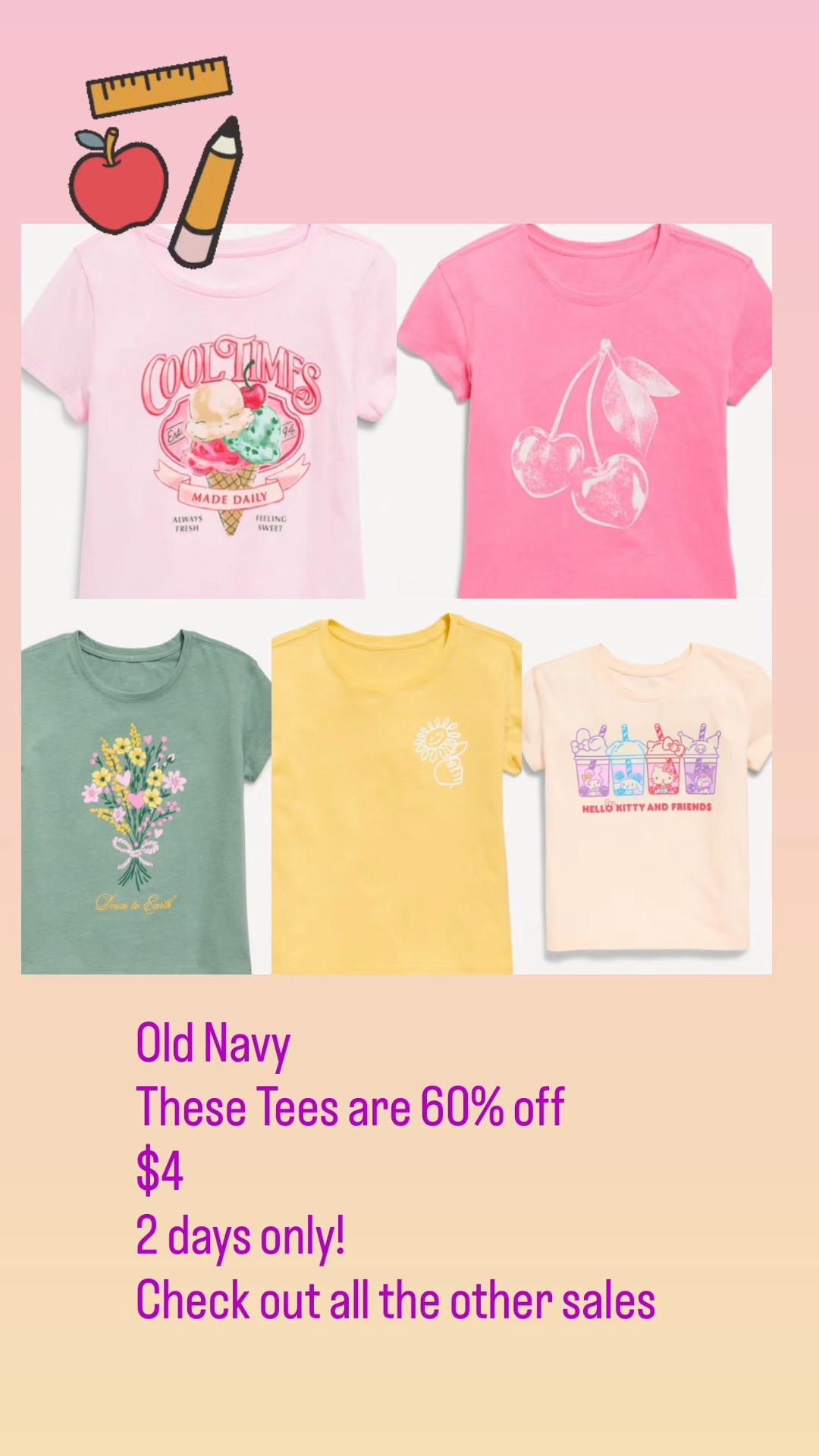Get ready for back to school shopping! These tees are 60% off! 
Check out all the other great deals ! 

#Backtoschoolshopping #Kidclothes

#LTKFamily #LTKSaleAlert #LTKKids