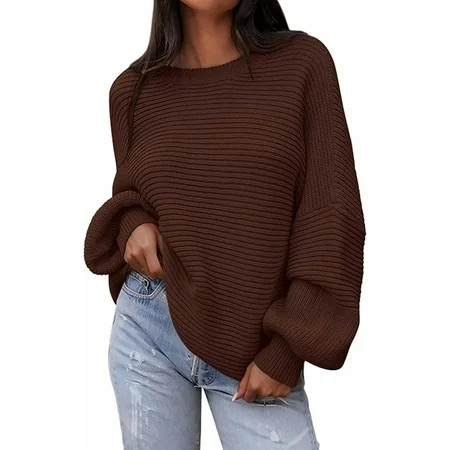 PRETTYGARDEN Womens Sweaters Fall Lantern Long Sleeve Oversized Sweater Casual Crewneck Chunky Knit Ribbed Pullover Tops | Walmart (US)
