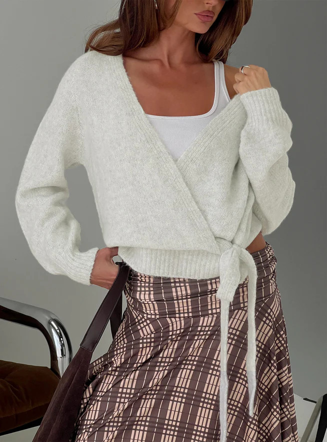 Daelan Wrap Knit Cardigan Grey Marle | Princess Polly US