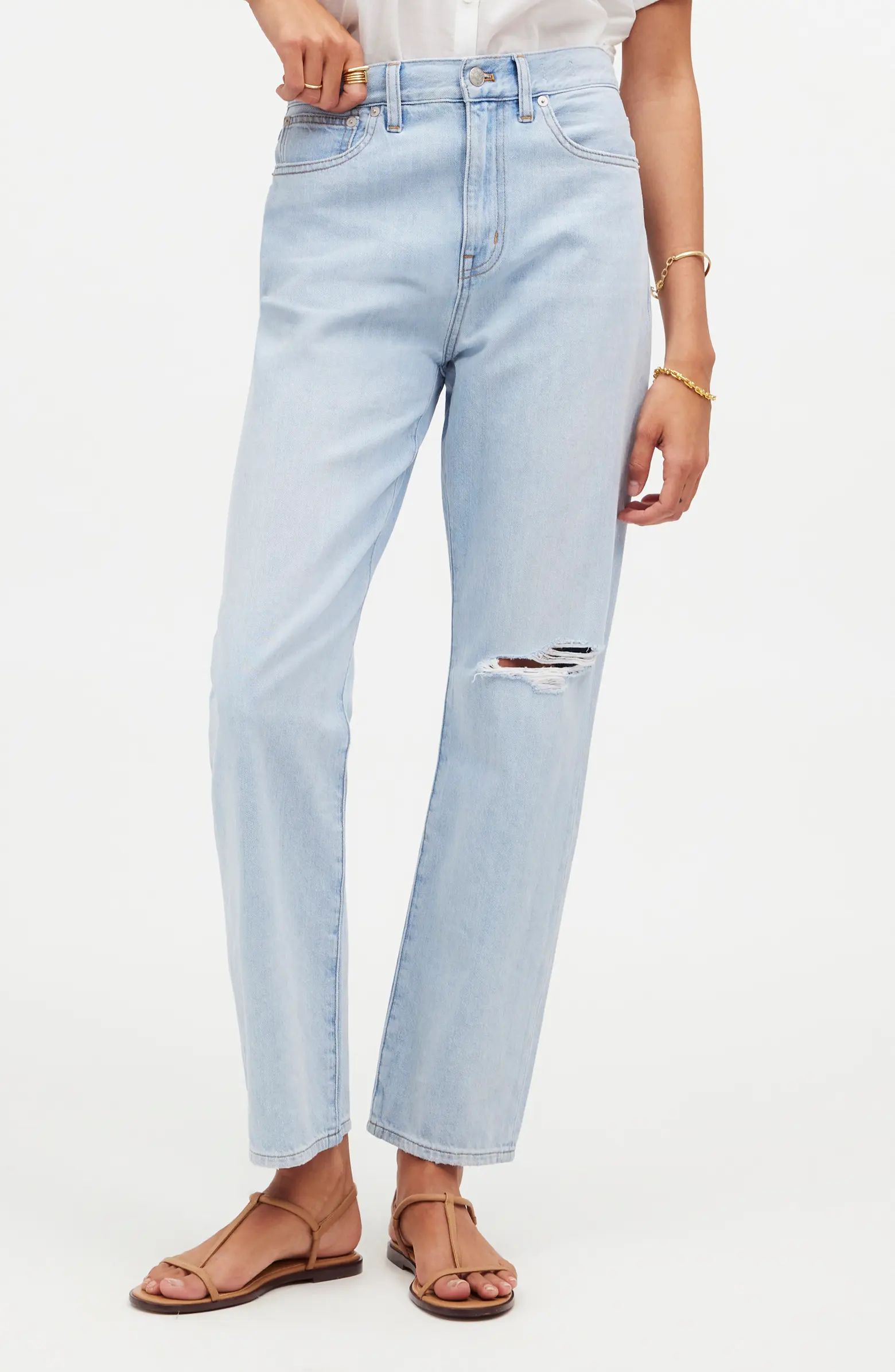 Madewell The Perfect Summer '90s Ripped High Waist Crop Straight Leg Jeans | Nordstrom | Nordstrom