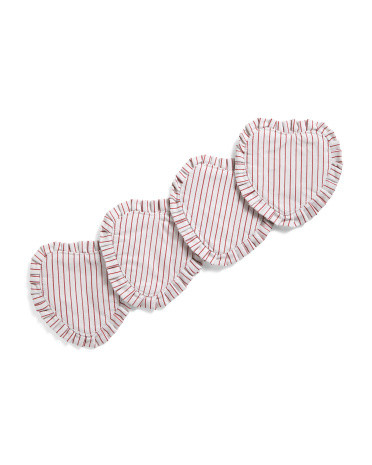Set Of 4 Striped Heart Coasters | Cotton | Marshalls