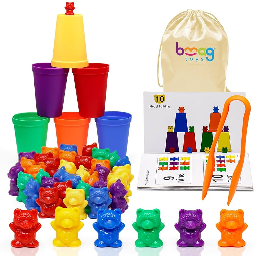 Bmag Counting Bears with Matching Sorting Cups, Preschool Learning Toys Color Recognition and Mat... | Amazon (US)
