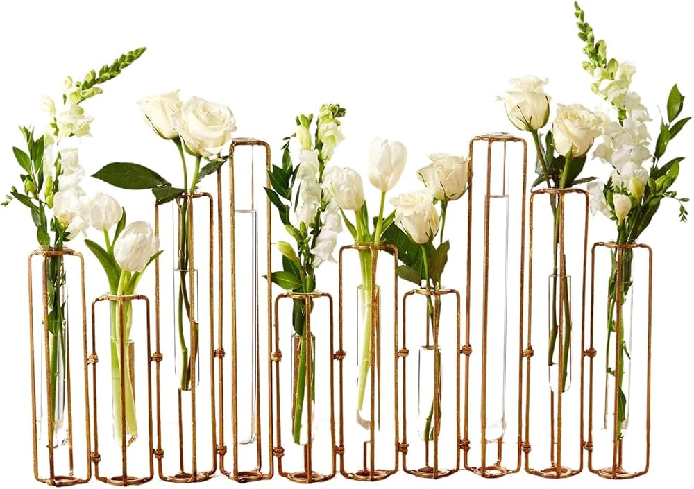 Two's Company Hinged Flower Vases - Decorative Metal and Glass Vases, Gold Leaf Design, Modern Ho... | Amazon (US)