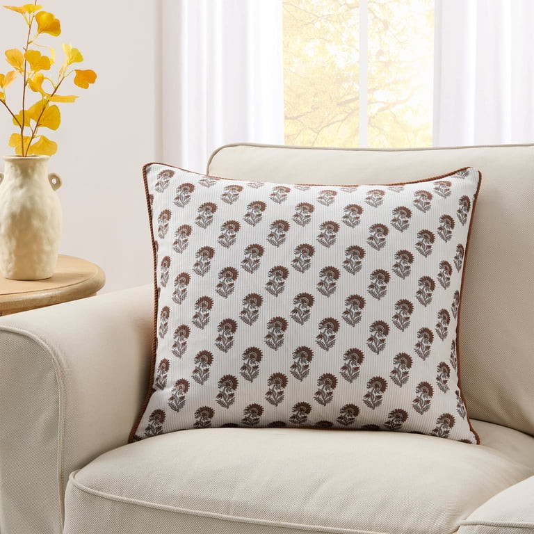 My Texas House 20" x 20" Ivory Block Floral Decorative Pillow Cover | Walmart (US)