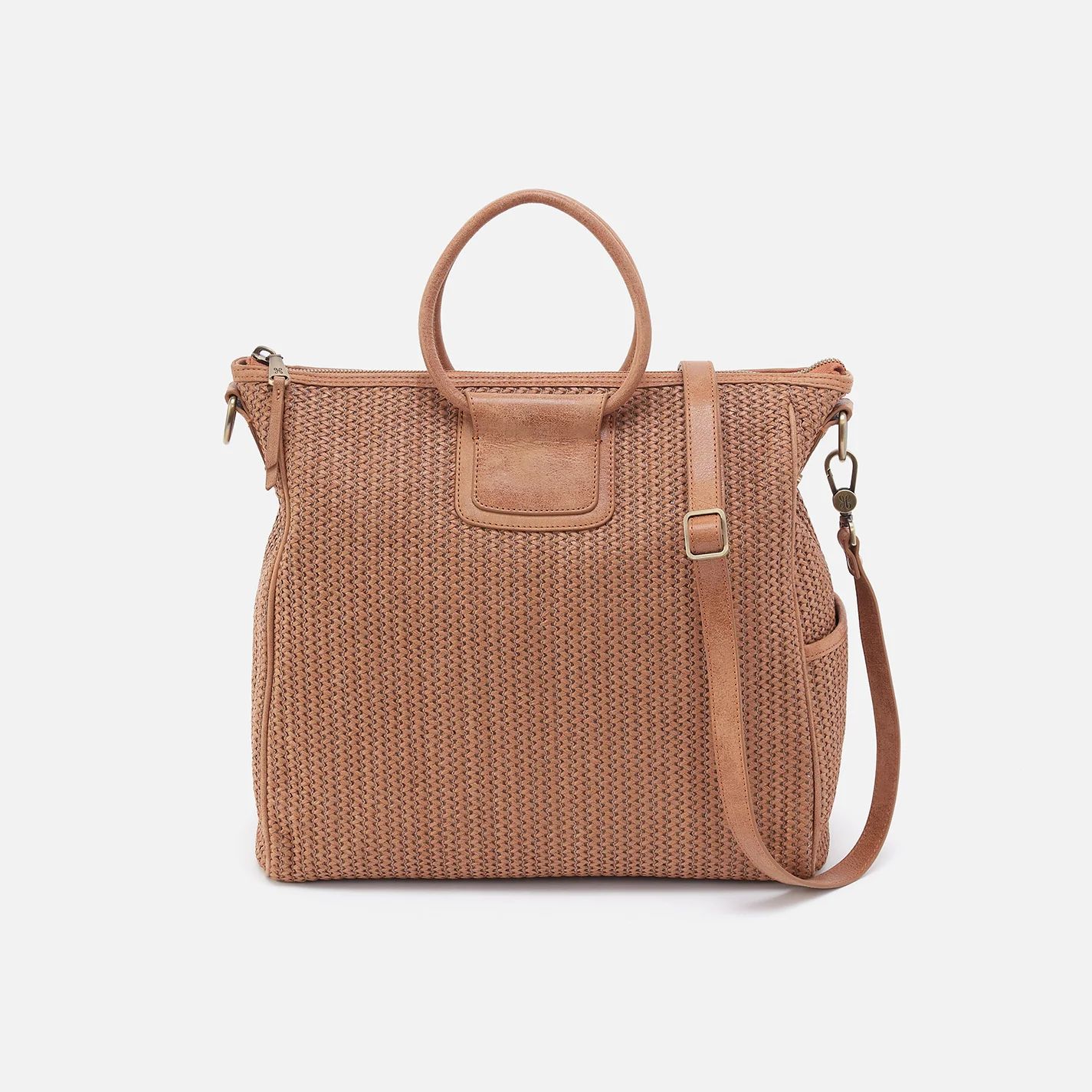 Sheila Large Satchel in Raffia With Leather Trim - Sepia | HOBO Bags