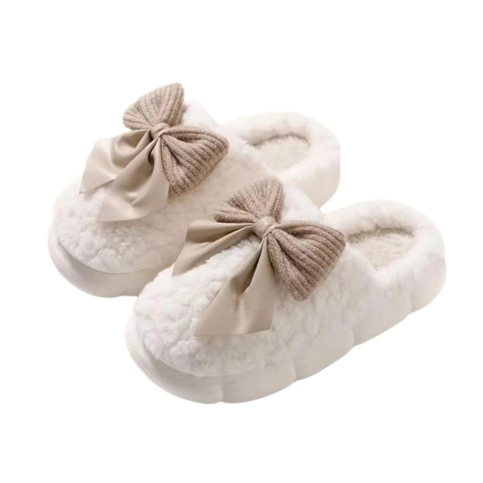 LIANGP Ladies Slippers Women Fuzzy Bow Slippers Winter Elegant Cozy Plush House Shoes With Faux P... | Walmart (US)