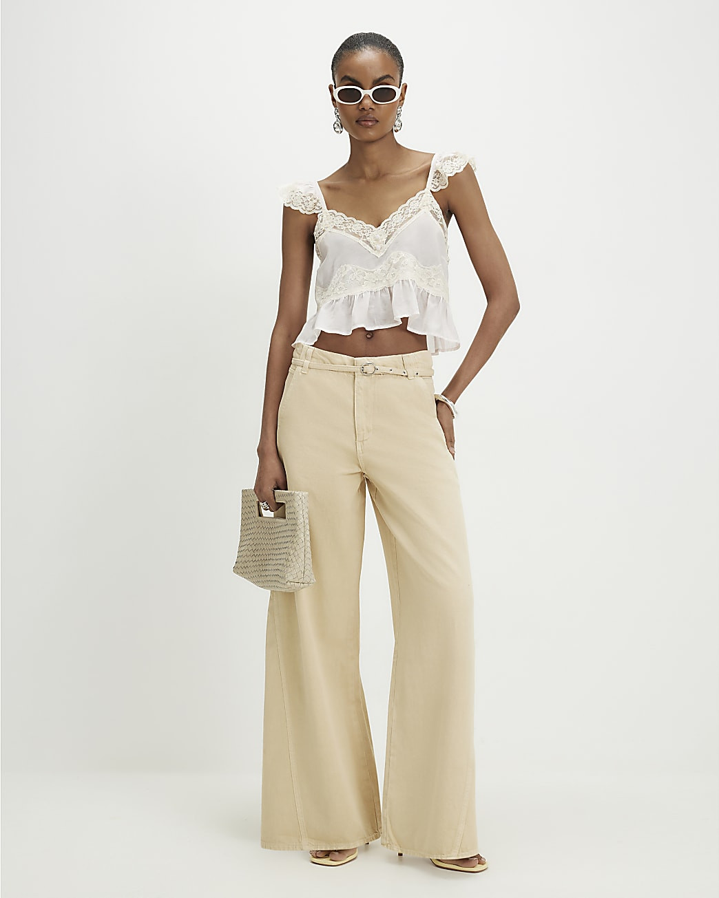 Yellow Skinny Belt Wide Leg Jeans | River Island UK & IE