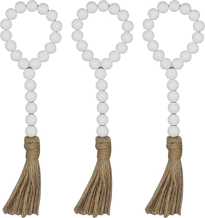 CVHOMEDECO. Wood Beads Garland with Tassels 3 PCS Farmhouse Rustic Wooden Prayer Bead String Wall... | Amazon (US)