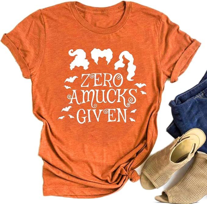 Zero Amucks Given T Shirt Women Halloween Shirt Funny Sanderson Sisters Print Graphic Tees Tops | Amazon (US)