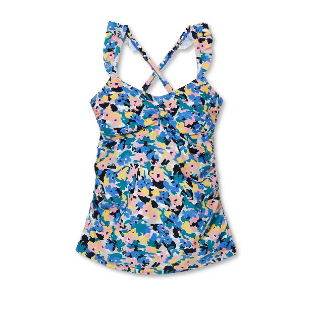 Scoop Neck Ruffle Strap Maternity Tankini Top - Isabel Maternity by Ingrid & Isabel™ Floral | Target