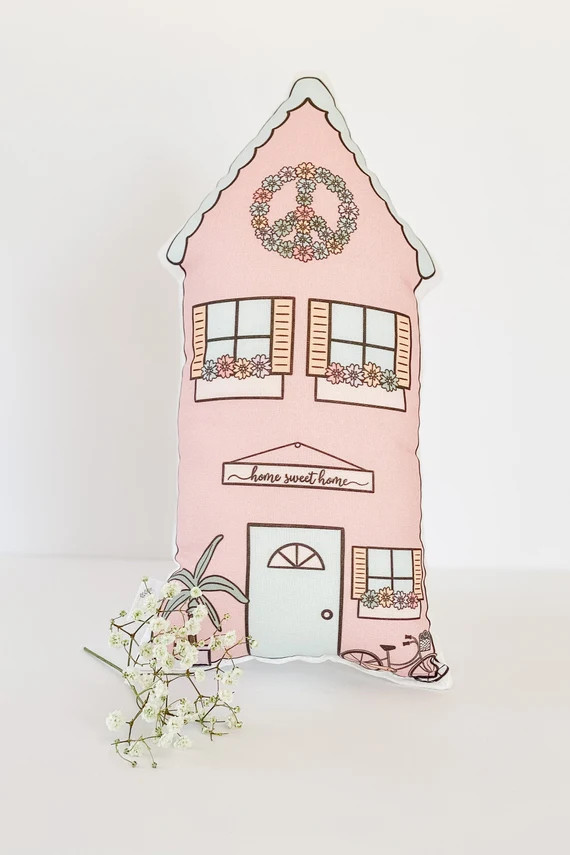 Pink Cottage Pillow Decorative Pillow:pink House | Etsy | Etsy (US)