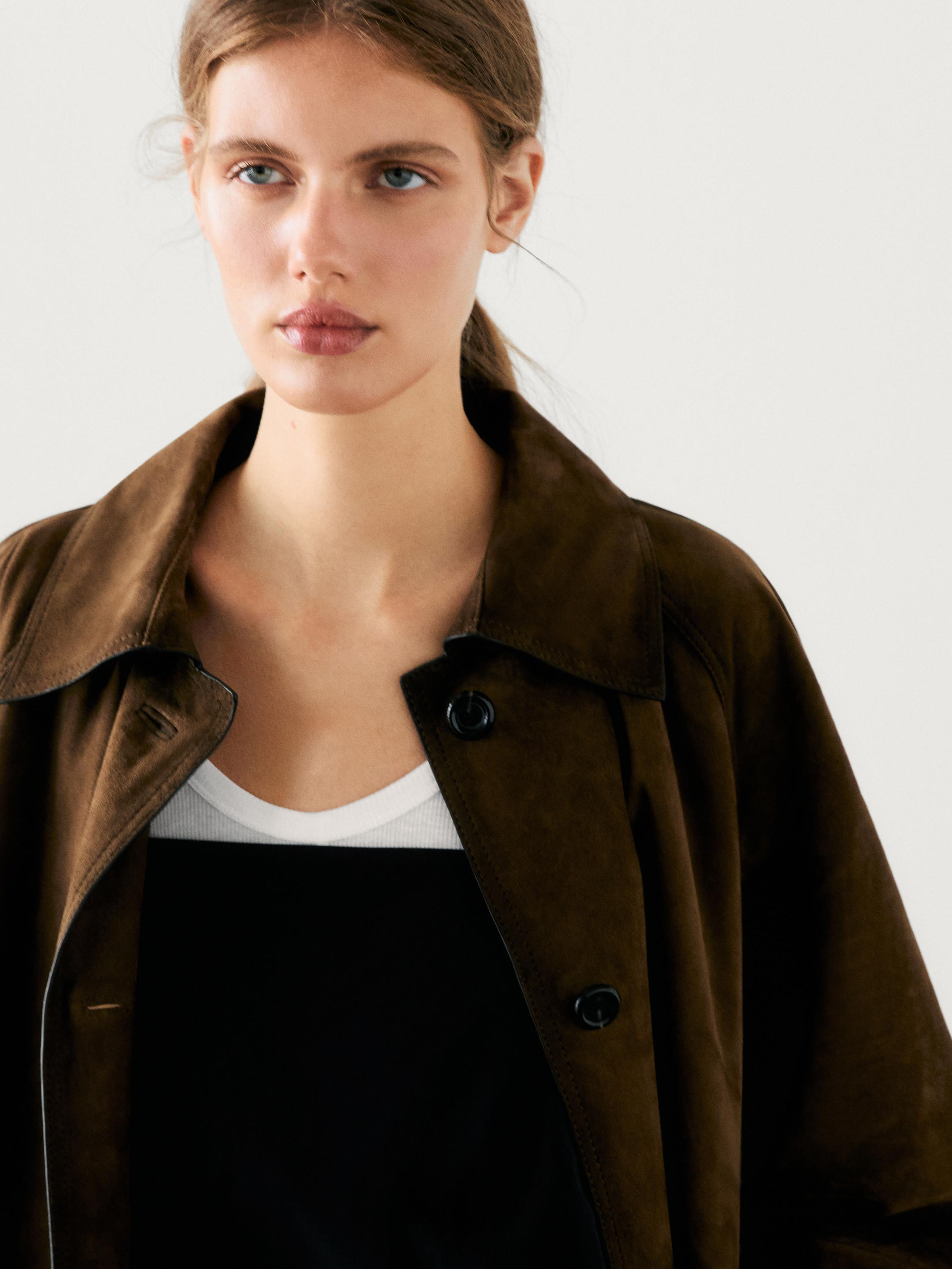 Suede leather trench coat | Massimo Dutti US