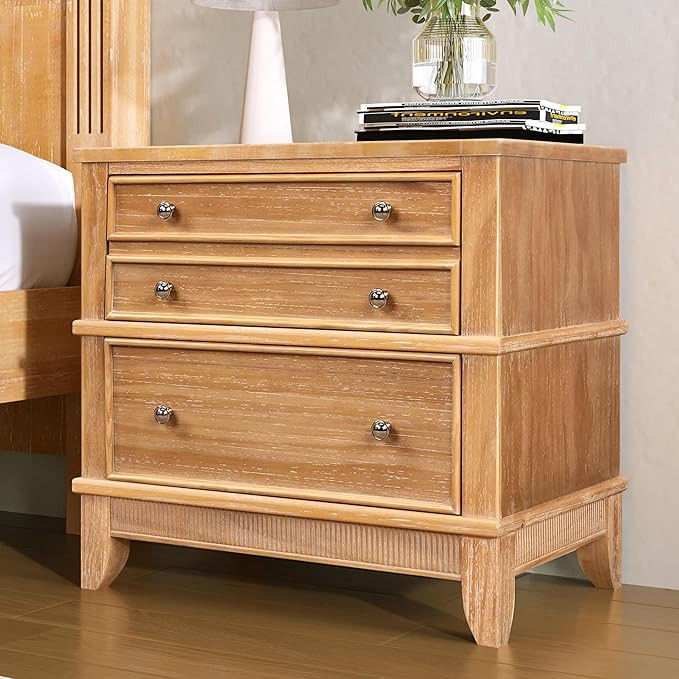 Merax Wooden Hazel 3-Drawer Nightstand, Mid-Century Modern Night Stand with Storage Drawers, Bed ... | Amazon (US)