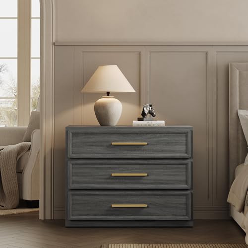 SICOTAS Night Stand Oversized Extra Large Nightstand Tall Bedside Side Table with 3 Drawers with Storage Modern End Table with Golden Handles Night Stands for Bedroom Sofa Couch Office | Amazon (US)