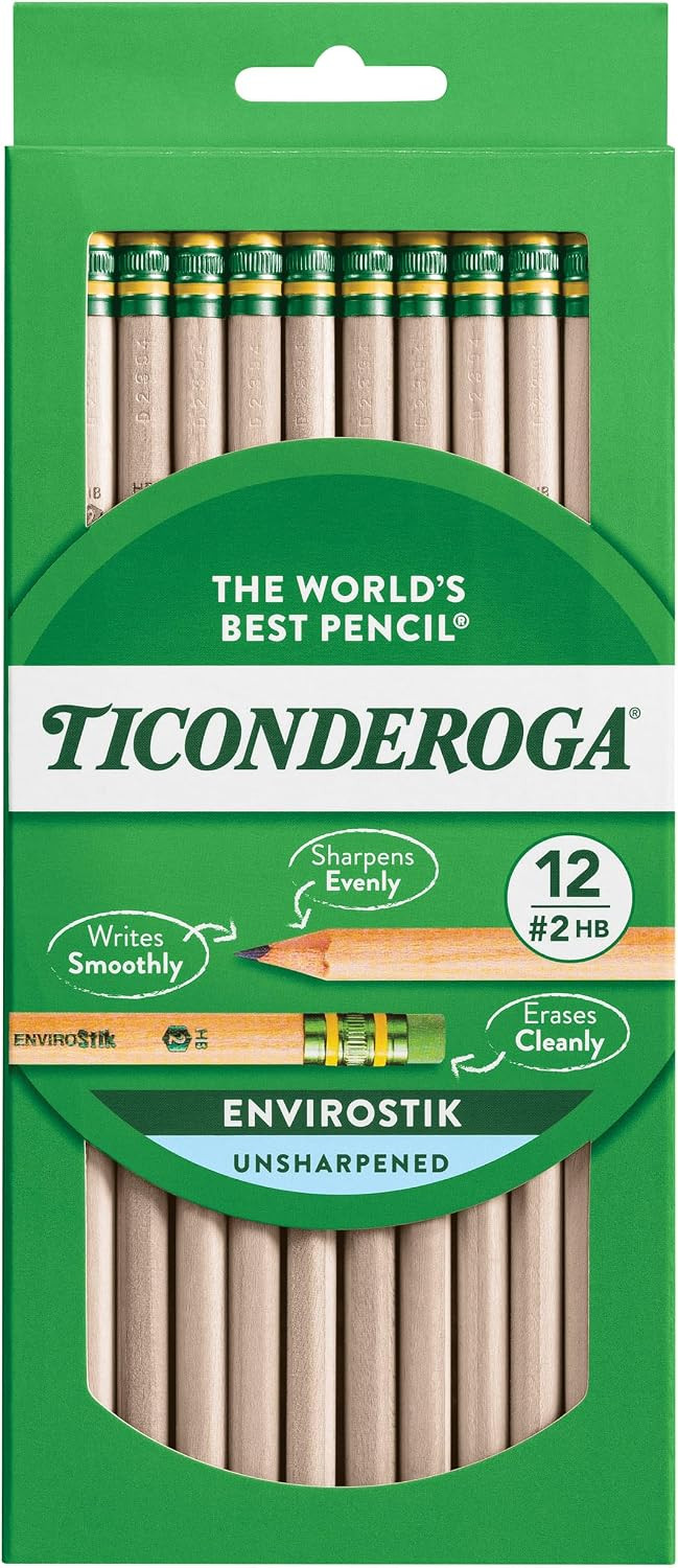 TICONDEROGA Envirostik Natural Wood Pencils, Wood-Cased #2 HB Soft, Natural, 12-Pack (96212), Woodgrain | Amazon (US)