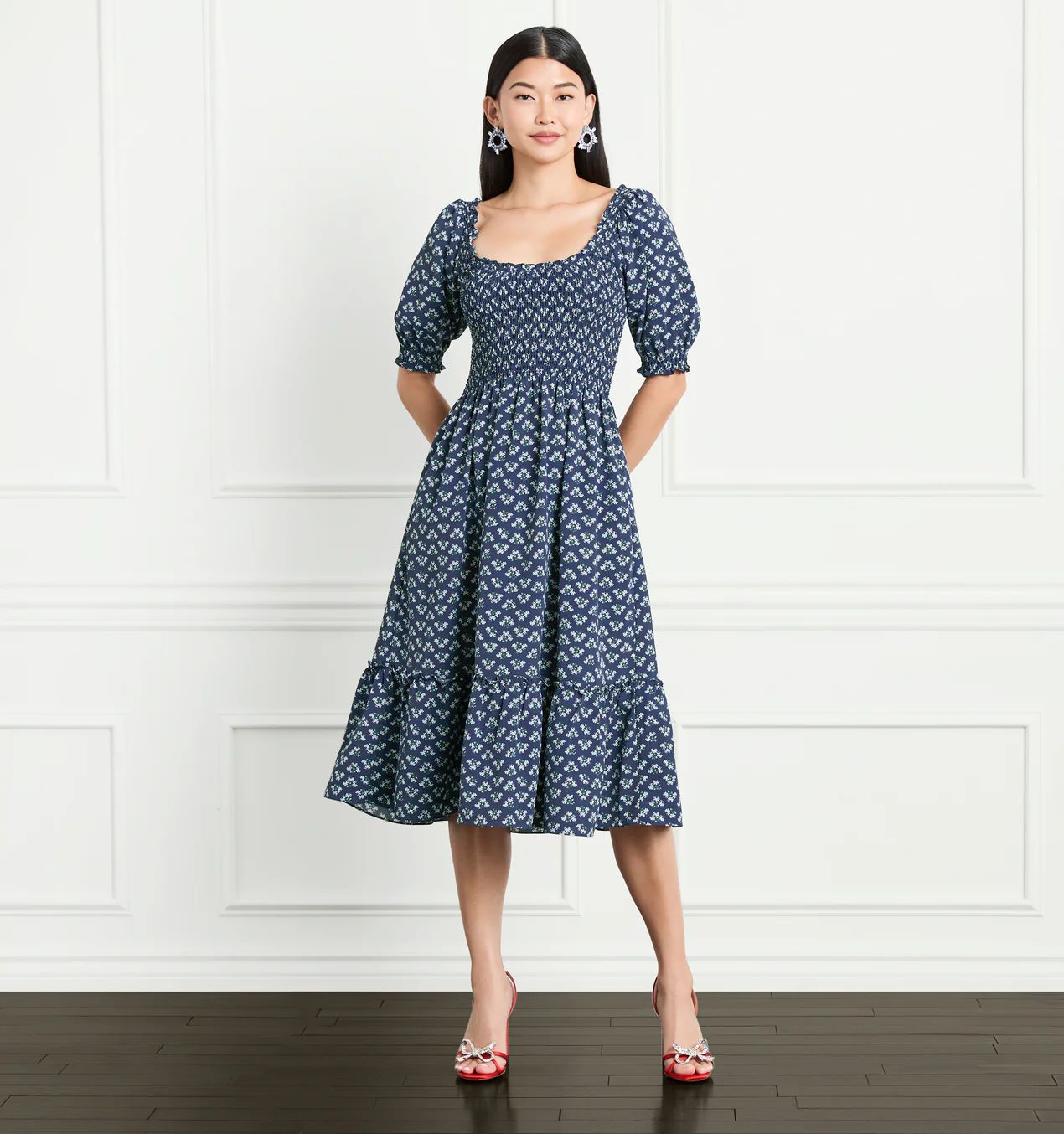 The Louisa Nap Dress - Posy Navy Crepe | Hill House Home