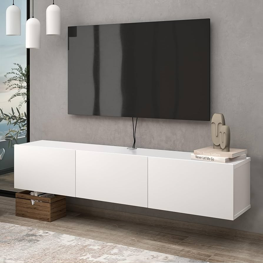 Atelier Mobili White Floating TV Console, Wall Mounted TV Stand for Up to 75 Inch TV, Floating En... | Amazon (US)