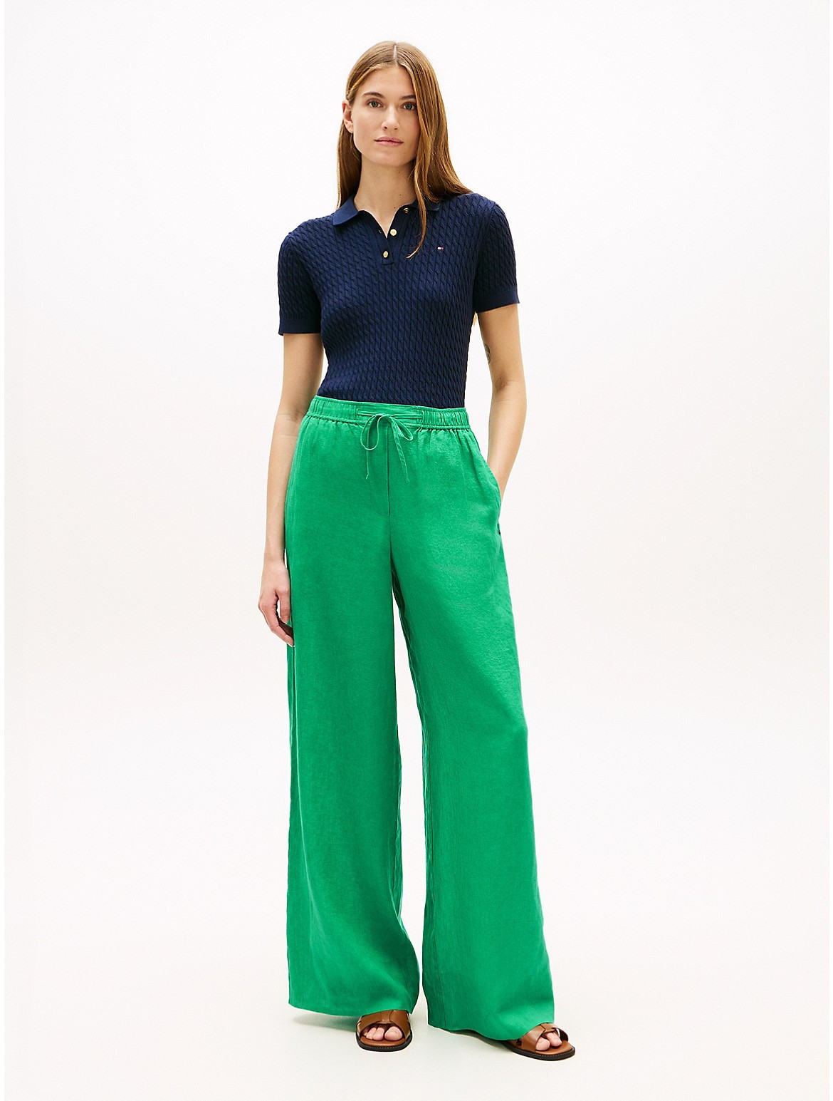 Tommy Hilfiger Women's Relaxed Linen Pull-On Pant - Green - S | Tommy Hilfiger (US)