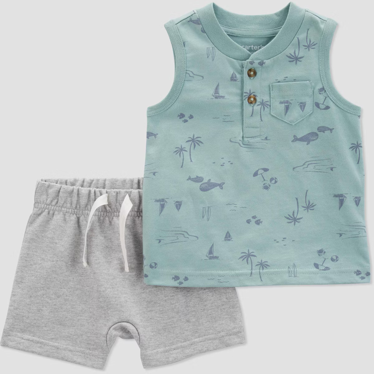 Carter's Just One You® Baby Boys' Beach Scene Top & Bottom Set - Green | Target