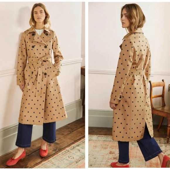 NWOT: BODEN • Tan and Navy Polka dot Trench Jacket- 8. | Poshmark