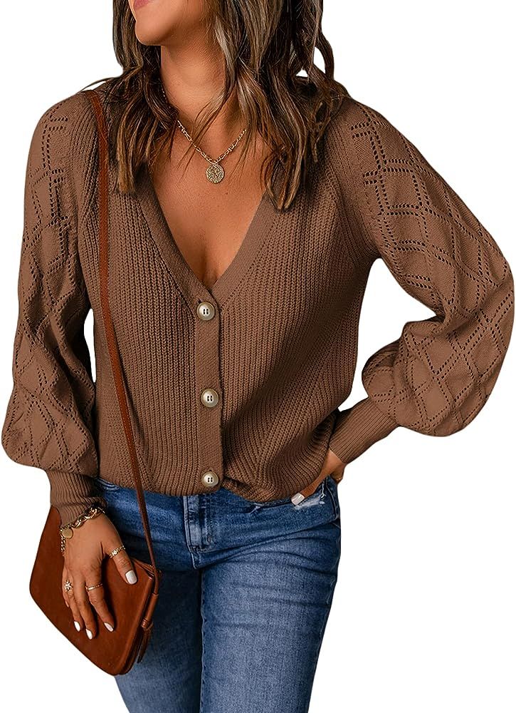 Astylish Women Long Sleeve Open Front Knit Button Down Cardigan Sweater | Amazon (US)
