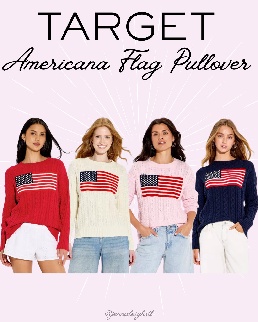New Target find, this Women’s Crewneck Americana Flag Pullover Sweater by Wild Fable looks like a high end brand for way less. Such a cute pick for summer nights and holiday weekends. 

 #LTKSeasonal #LTKMidsize