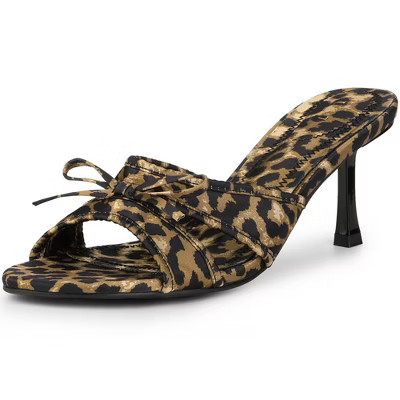 BLISSFUL STEP Women's Open Toe Satin Stiletto Heel Sandals Leopard 10 | Target