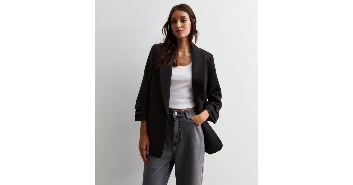 Black Ruched Sleeve Oversized Blazer | New Look | New Look (UK)