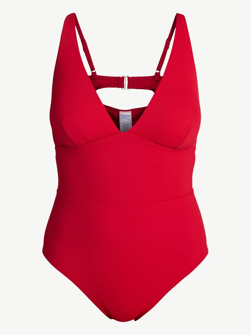 Time and Tru Women's and Women’s Plus Ribbed Plunge One-Piece Swimsuit, Sizes XS-3X | Walmart (US)